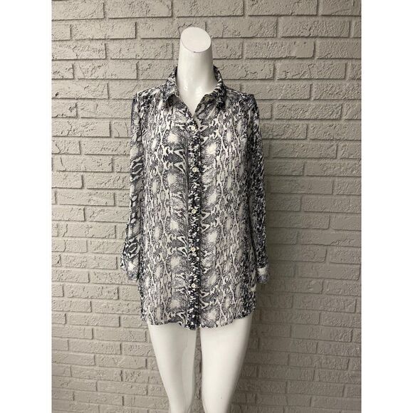 A.N.A A New Approach Animal Print Button Down Shirt With Roll Tab Sleeves Size L - Picture 1 of 10